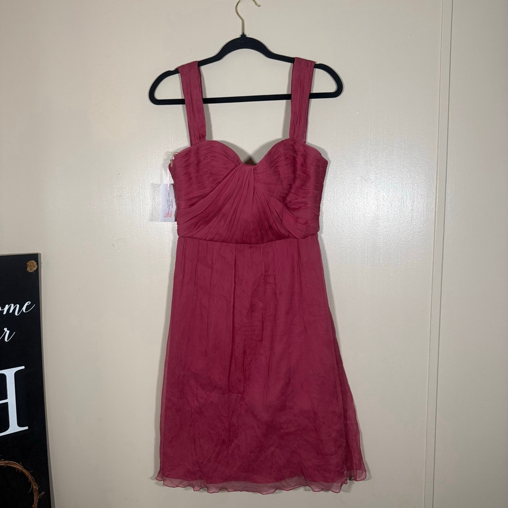 NWT AMSALE ~ Rhubarb Chiffon Crinkle Silk Sweetheart Formal Dress 8 $270